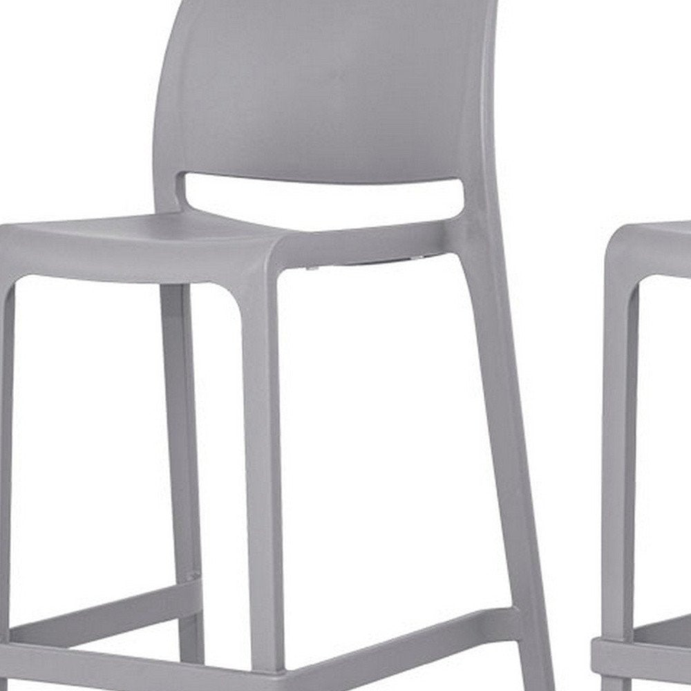 Set of Two 26" Gray Heavy Duty Plastic Low Back Outdoor Counter Height Bar Chairs HomeRoots