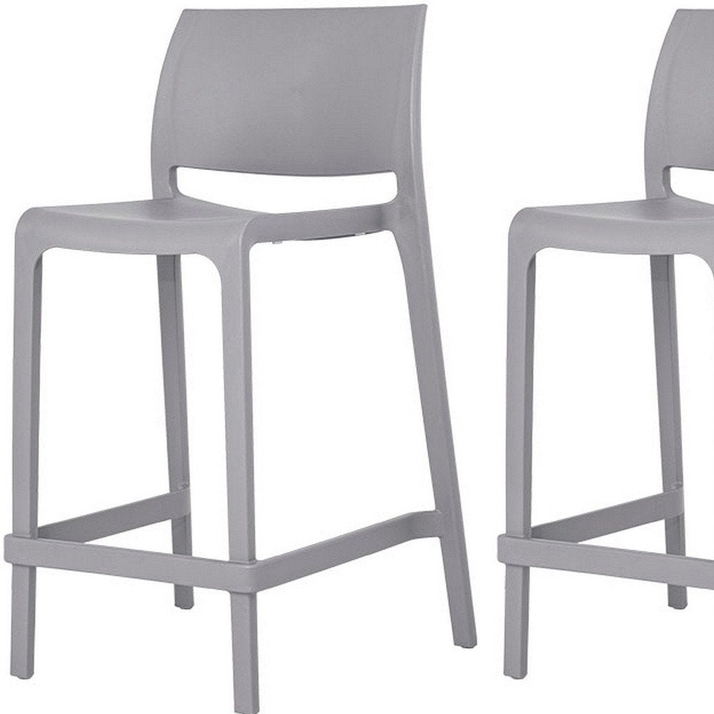 Set of Two 26" Gray Heavy Duty Plastic Low Back Outdoor Counter Height Bar Chairs HomeRoots