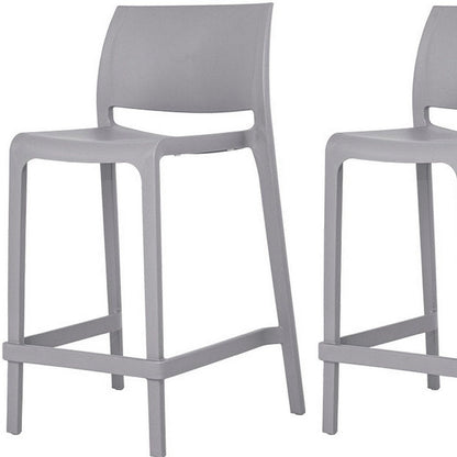 Set of Two 26" Gray Heavy Duty Plastic Low Back Outdoor Counter Height Bar Chairs HomeRoots