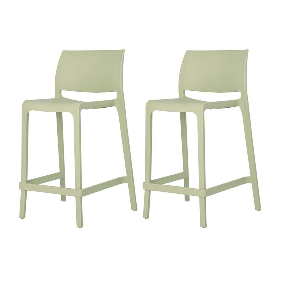 Set of Two 26" Green Heavy Duty Plastic Low Back Outdoor Counter Height Bar Chairs HomeRoots