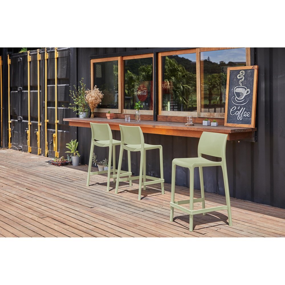 Set of Two 26" Green Heavy Duty Plastic Low Back Outdoor Counter Height Bar Chairs HomeRoots