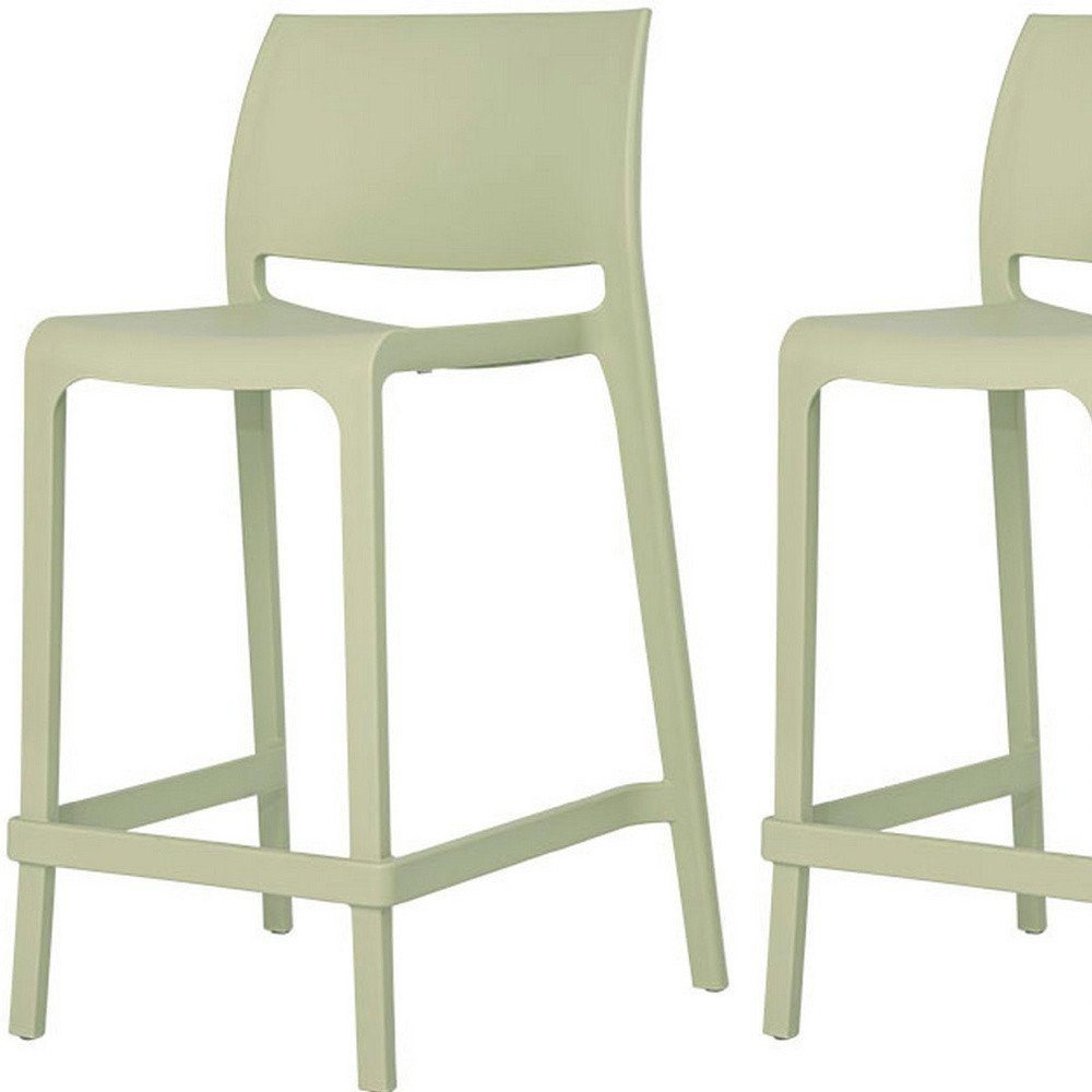 Set of Two 26" Green Heavy Duty Plastic Low Back Outdoor Counter Height Bar Chairs HomeRoots