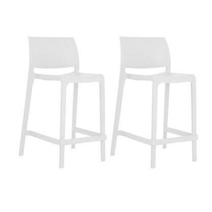 Set of Two 26" White Heavy Duty Plastic Low Back Outdoor Counter Height Bar Chairs HomeRoots