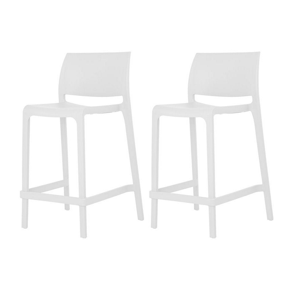 Set of Two 26" White Heavy Duty Plastic Low Back Outdoor Counter Height Bar Chairs HomeRoots
