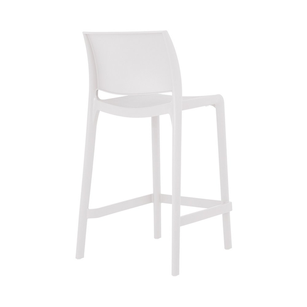 Set of Two 26" White Heavy Duty Plastic Low Back Outdoor Counter Height Bar Chairs HomeRoots