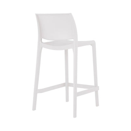 Set of Two 26" White Heavy Duty Plastic Low Back Outdoor Counter Height Bar Chairs HomeRoots