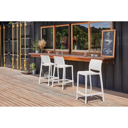 Set of Two 26" White Heavy Duty Plastic Low Back Outdoor Counter Height Bar Chairs HomeRoots