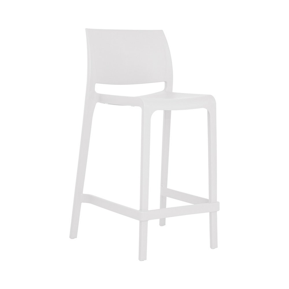Set of Two 26" White Heavy Duty Plastic Low Back Outdoor Counter Height Bar Chairs HomeRoots