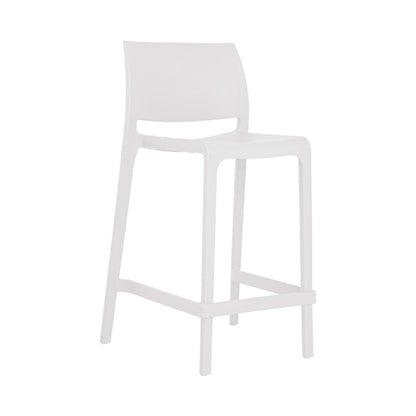 Set of Two 26" White Heavy Duty Plastic Low Back Outdoor Counter Height Bar Chairs HomeRoots