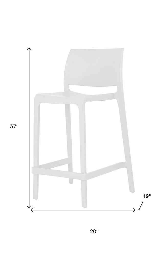Set of Two 26" White Heavy Duty Plastic Low Back Outdoor Counter Height Bar Chairs HomeRoots