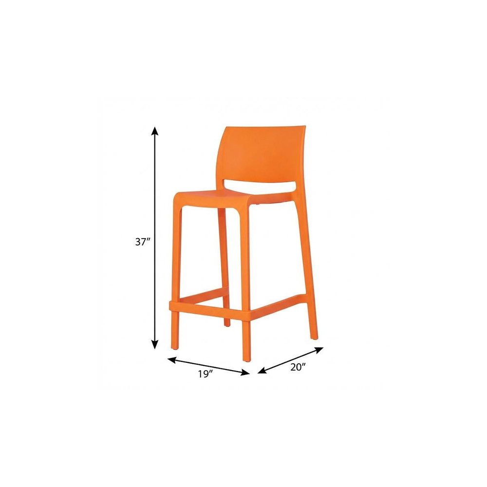 Set of Two 26" Orange Heavy Duty Plastic Low Back Outdoor Counter Height Bar Chairs HomeRoots