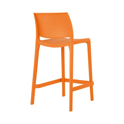 Set of Two 26" Orange Heavy Duty Plastic Low Back Outdoor Counter Height Bar Chairs HomeRoots