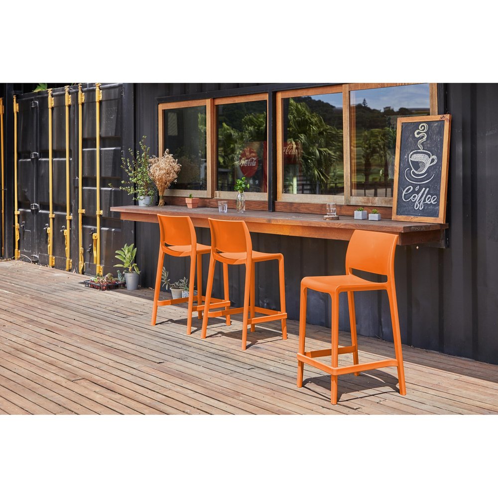 Set of Two 26" Orange Heavy Duty Plastic Low Back Outdoor Counter Height Bar Chairs HomeRoots