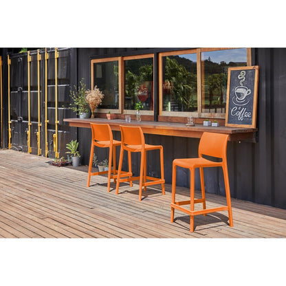 Set of Two 26" Orange Heavy Duty Plastic Low Back Outdoor Counter Height Bar Chairs HomeRoots