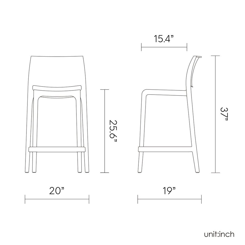 Set of Two 26" Orange Heavy Duty Plastic Low Back Outdoor Counter Height Bar Chairs HomeRoots