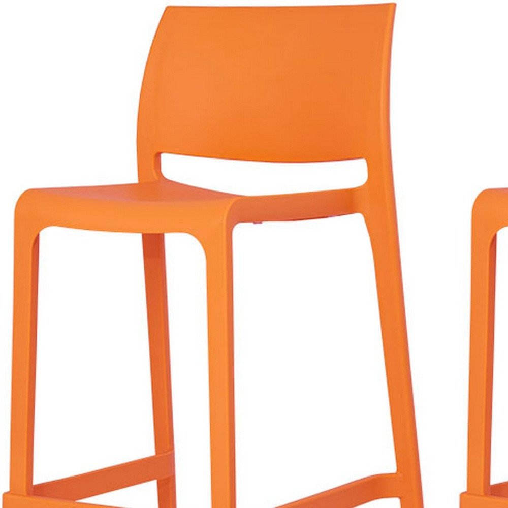 Set of Two 26" Orange Heavy Duty Plastic Low Back Outdoor Counter Height Bar Chairs HomeRoots