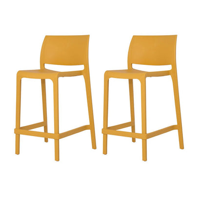 Set of Two 26" Gold and Yellow Heavy Duty Plastic Low Back Outdoor Counter Height Bar Chairs HomeRoots