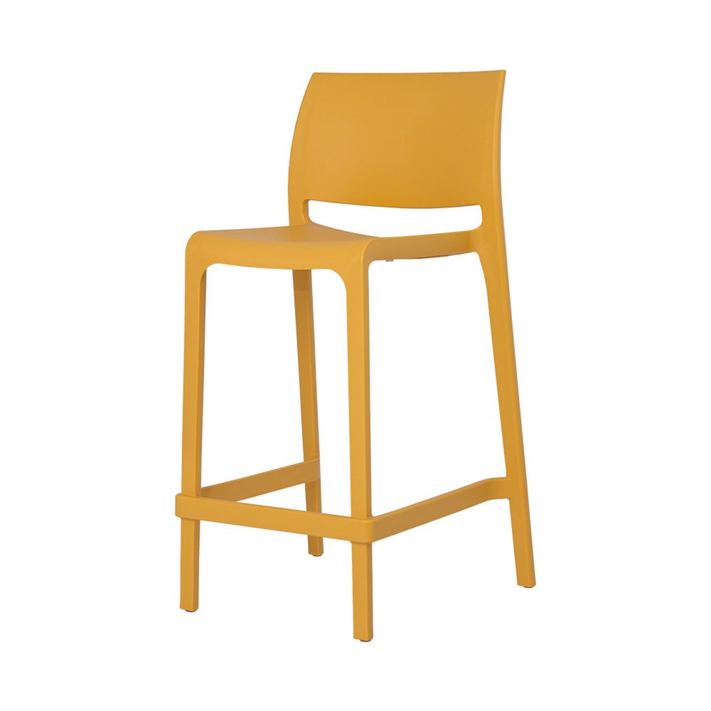 Set of Two 26" Gold and Yellow Heavy Duty Plastic Low Back Outdoor Counter Height Bar Chairs HomeRoots