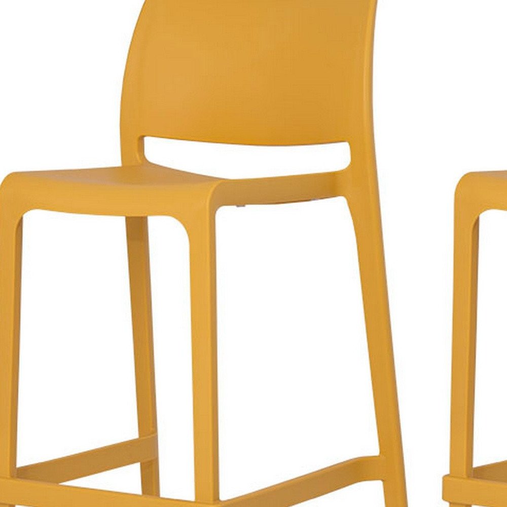 Set of Two 26" Gold and Yellow Heavy Duty Plastic Low Back Outdoor Counter Height Bar Chairs HomeRoots