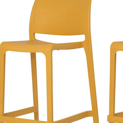 Set of Two 26" Gold and Yellow Heavy Duty Plastic Low Back Outdoor Counter Height Bar Chairs HomeRoots