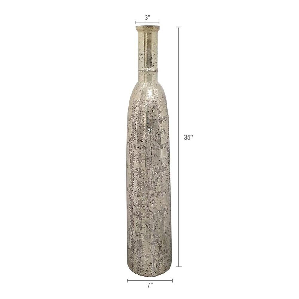 35" Silver Floral Glass Cylinder Floor Vase HomeRoots