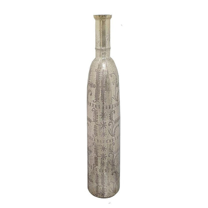 35" Silver Floral Glass Cylinder Floor Vase HomeRoots