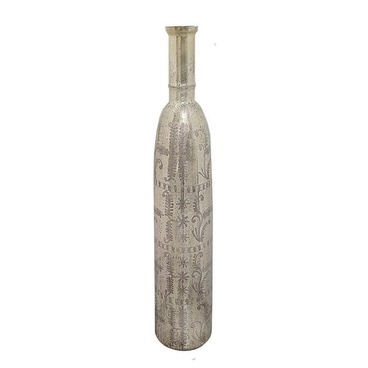 35" Silver Floral Glass Cylinder Floor Vase HomeRoots