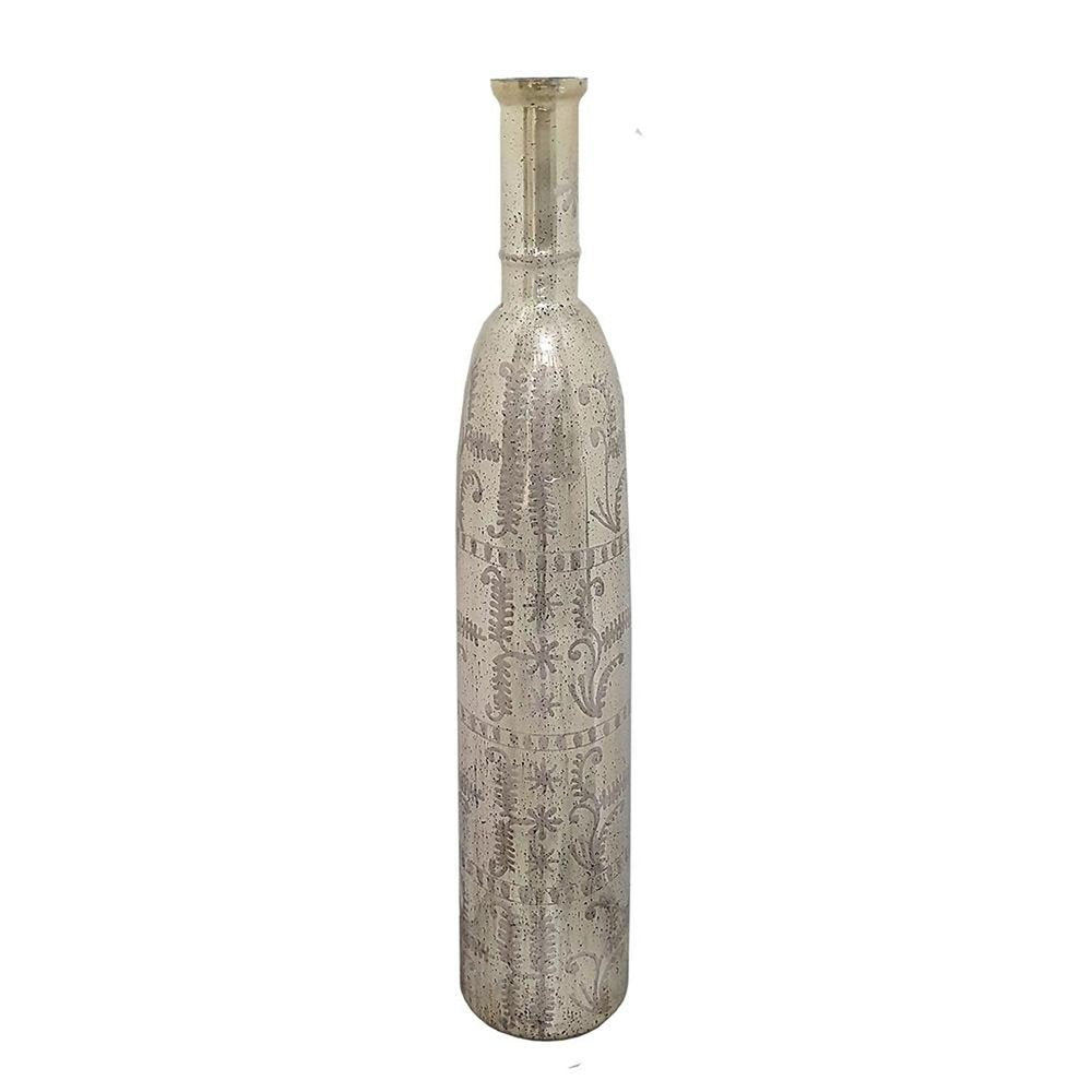 35" Silver Floral Glass Cylinder Floor Vase HomeRoots
