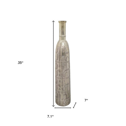 35" Silver Floral Glass Cylinder Floor Vase HomeRoots