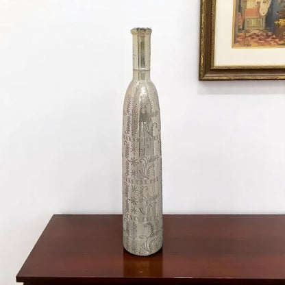35" Silver Floral Glass Cylinder Floor Vase HomeRoots