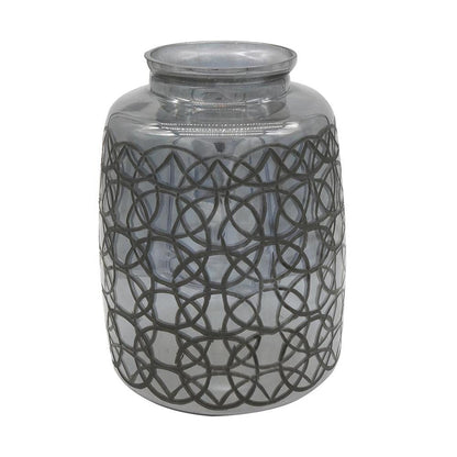 12" Dark Gray Geometric Round Glass Table Vase HomeRoots