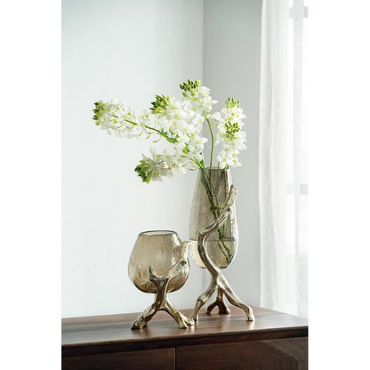 18" Champagne Glass And Metal Table Vase HomeRoots