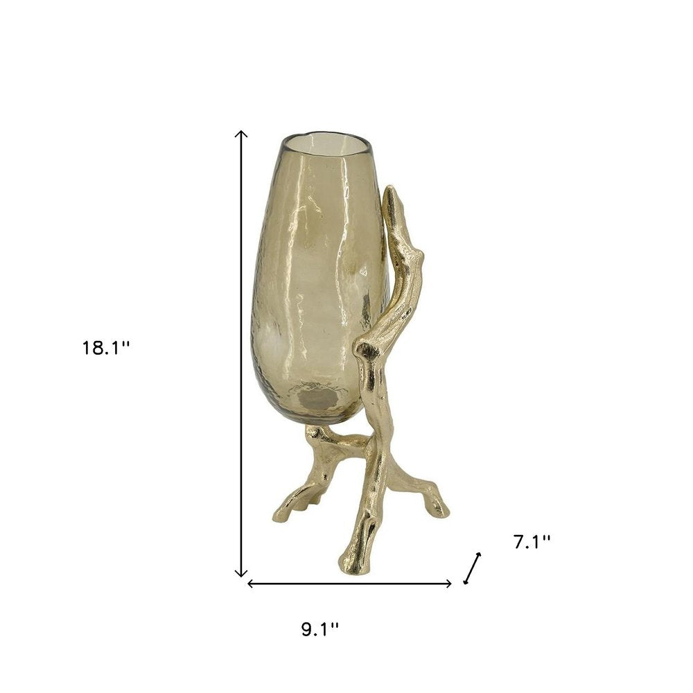 18" Champagne Glass And Metal Table Vase HomeRoots