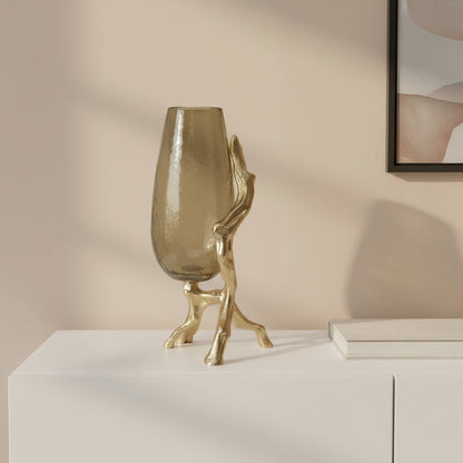 18" Champagne Glass And Metal Table Vase HomeRoots