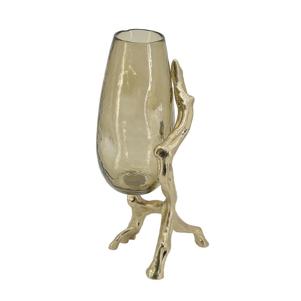 18" Champagne Glass And Metal Table Vase HomeRoots