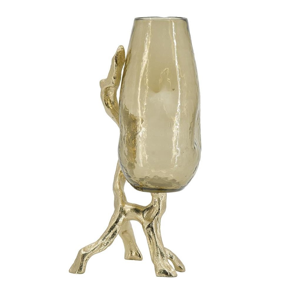 18" Champagne Glass And Metal Table Vase HomeRoots