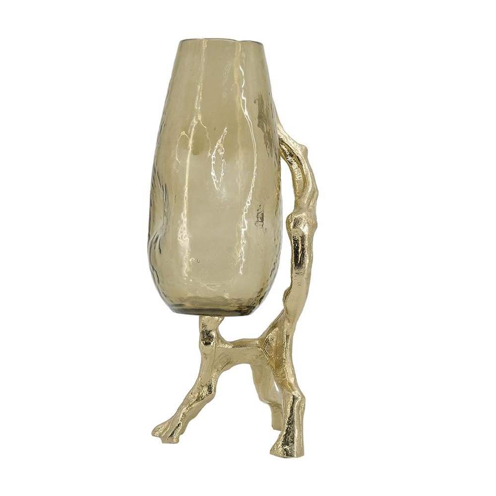18" Champagne Glass And Metal Table Vase HomeRoots