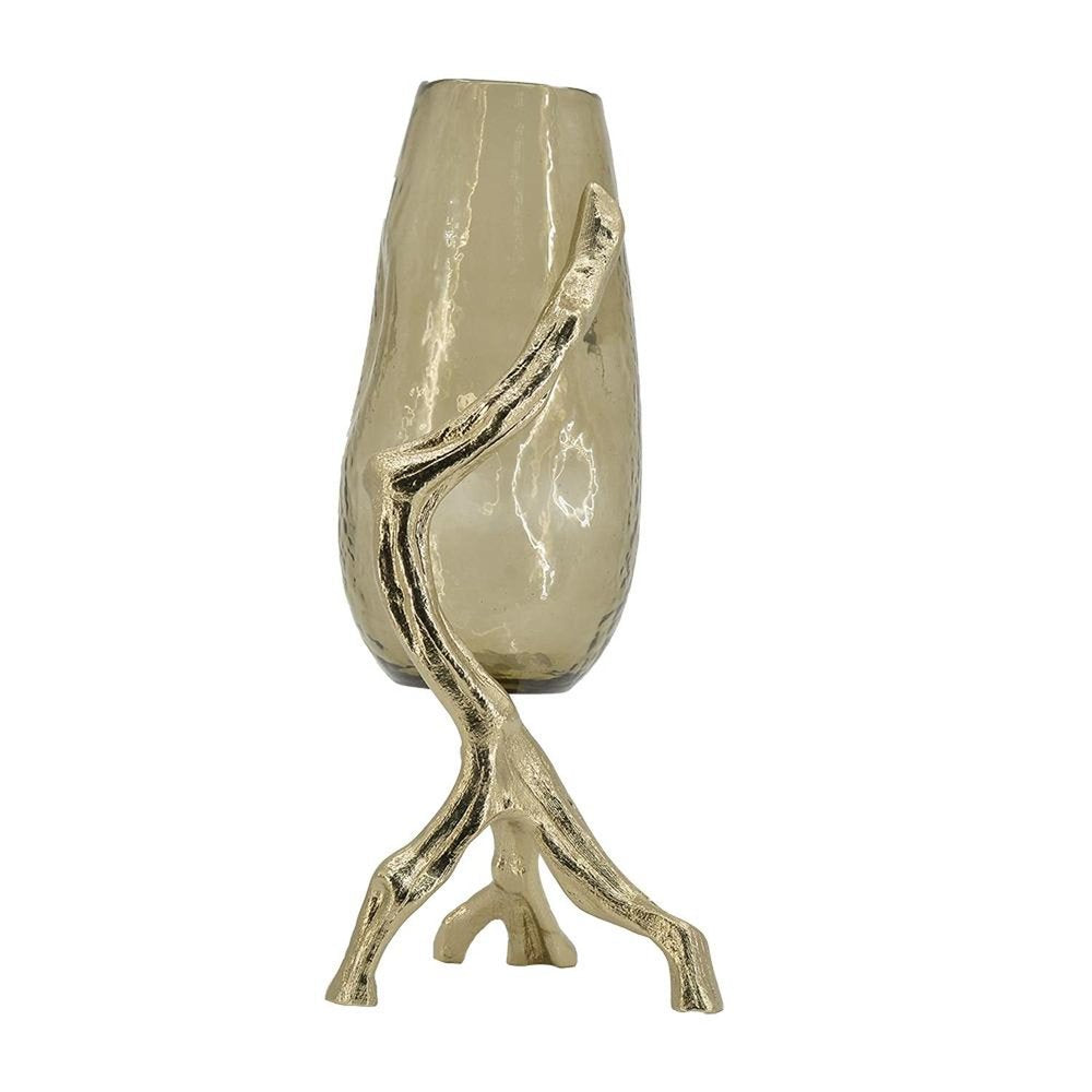 18" Champagne Glass And Metal Table Vase HomeRoots