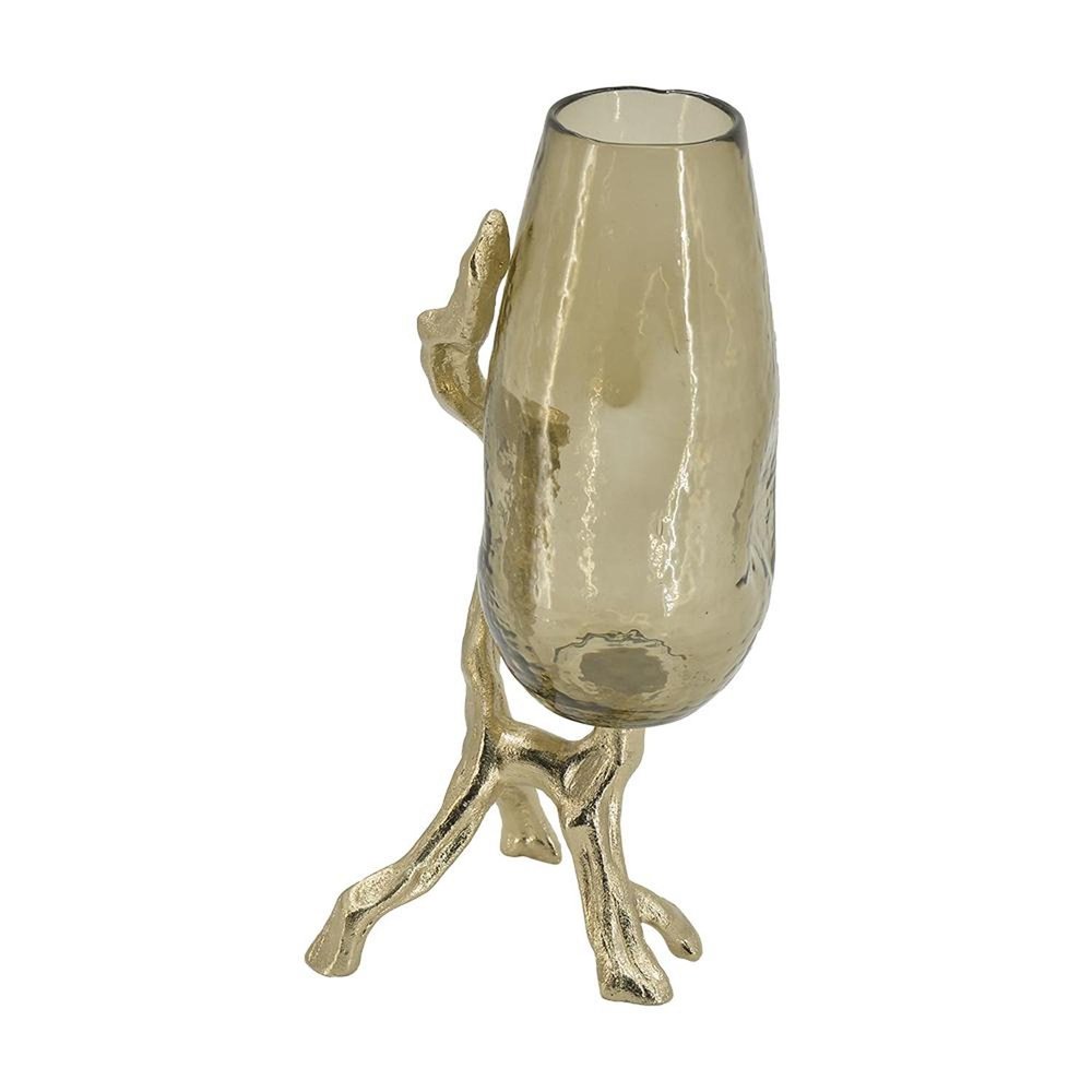 18" Champagne Glass And Metal Table Vase HomeRoots