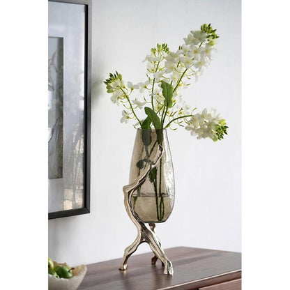 18" Champagne Glass And Metal Table Vase HomeRoots
