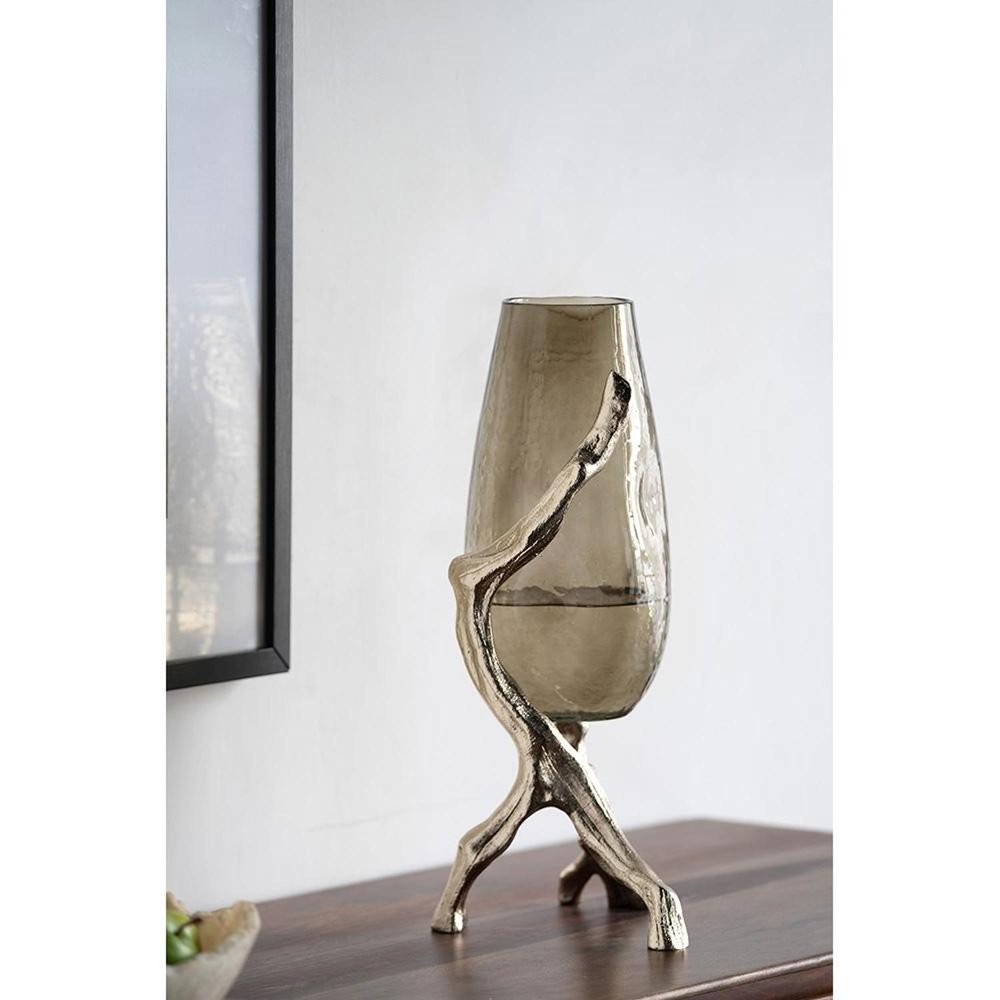 18" Champagne Glass And Metal Table Vase HomeRoots
