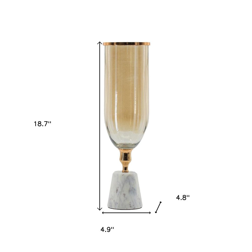 19" Gold And White Glass And Marble Table Vase