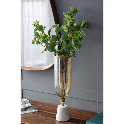 19" Gold And White Glass And Marble Table Vase