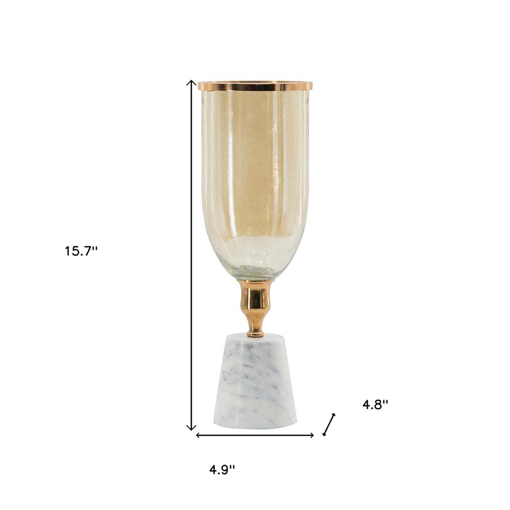 16" Gold And White Glass And Marble Table Vase HomeRoots