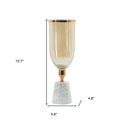 16" Gold And White Glass And Marble Table Vase HomeRoots
