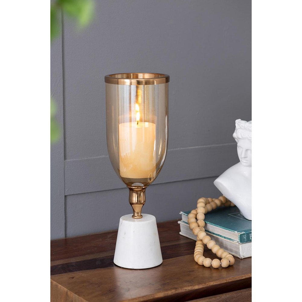 16" Gold And White Glass And Marble Table Vase HomeRoots
