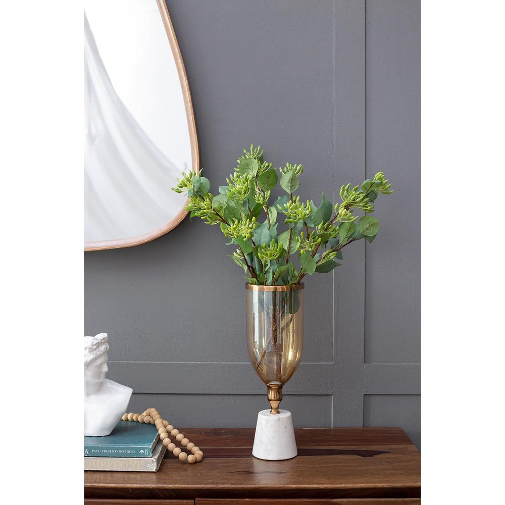 16" Gold And White Glass And Marble Table Vase HomeRoots