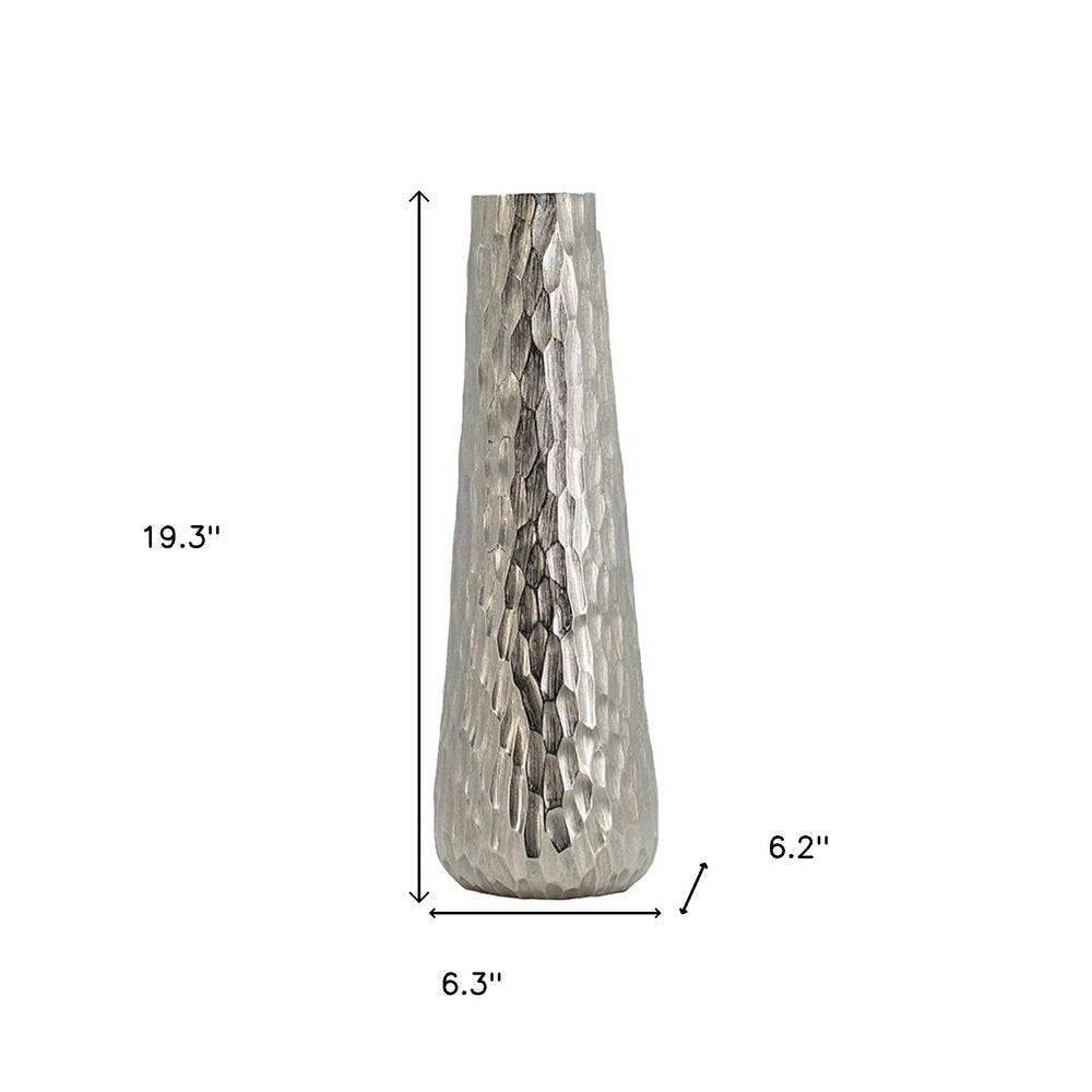 19" Silver Cast Aluminum Carved Geometric Table Vase HomeRoots