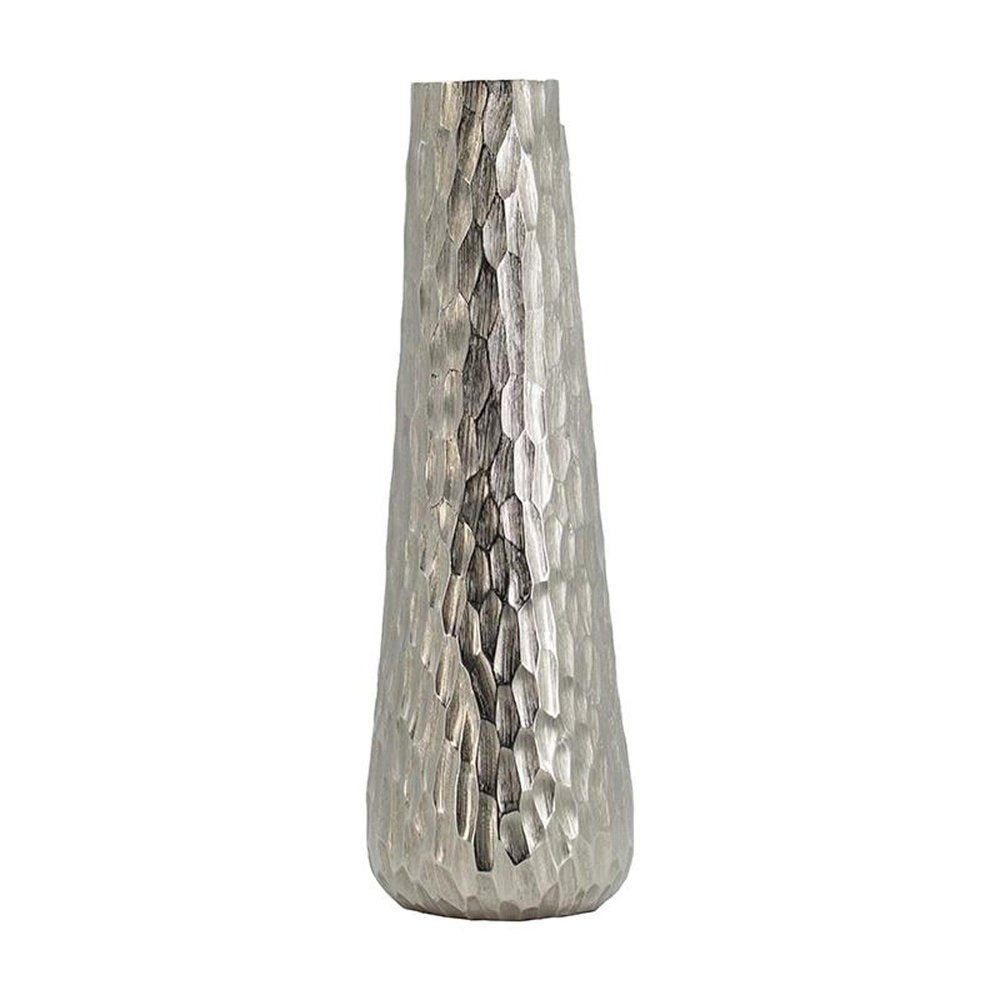 19" Silver Cast Aluminum Carved Geometric Table Vase HomeRoots