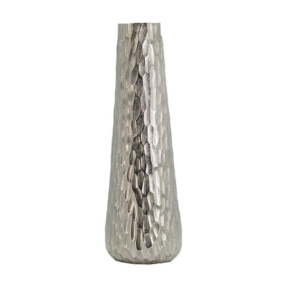 19" Silver Cast Aluminum Carved Geometric Table Vase HomeRoots